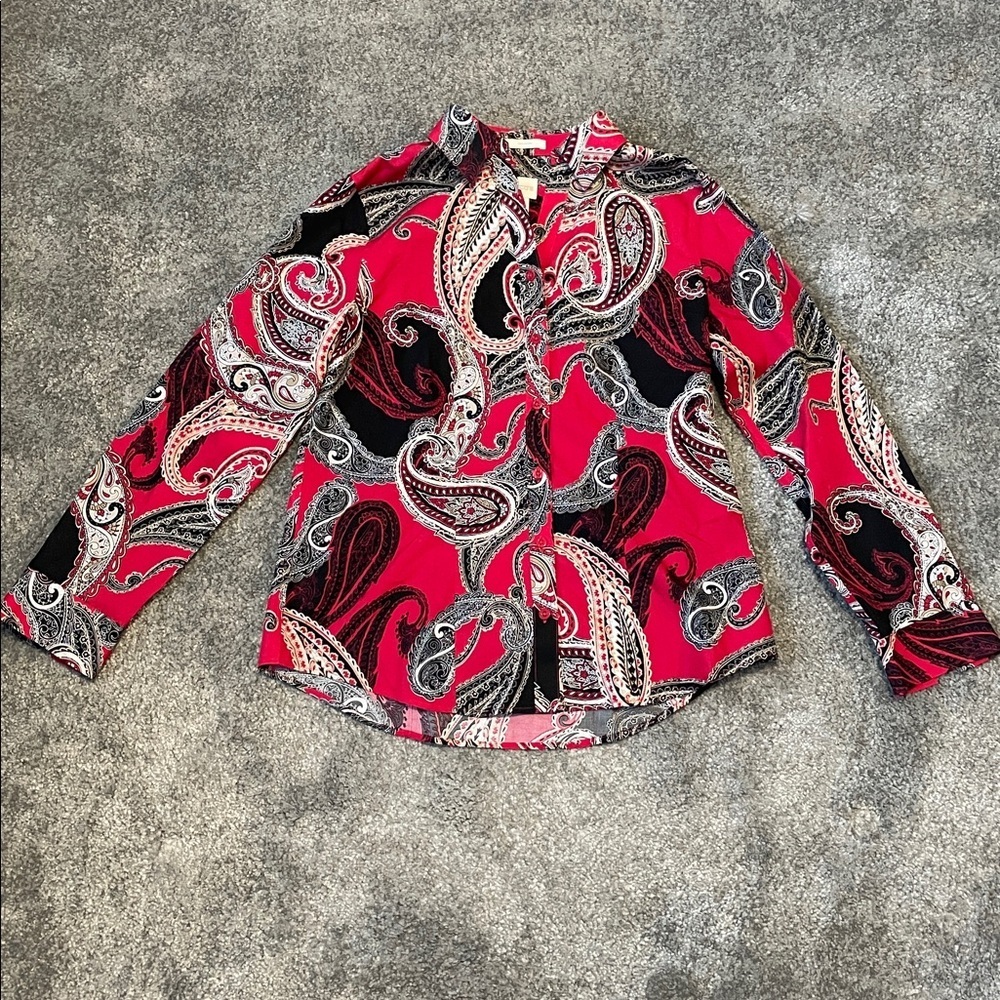 EC Chico's Effortless Chic Paisley Button Down Blouse - Size 0 (Small)